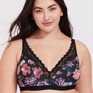 TORRID BLACK FLORAL LIGHTLY LINED MICROFIBER PLUNGE BRALETTE